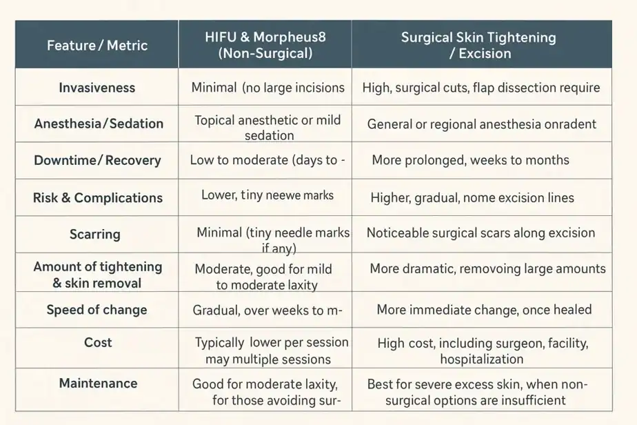 Table showing benefits of Lipo Freeze 2 U Hampstead treatments for skin tightening following weight loss injections.
